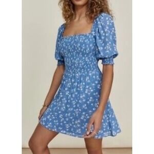 Reformation Elle Fit And Flare Floral Mini Dress Blue Size 6 Lolita Feminine